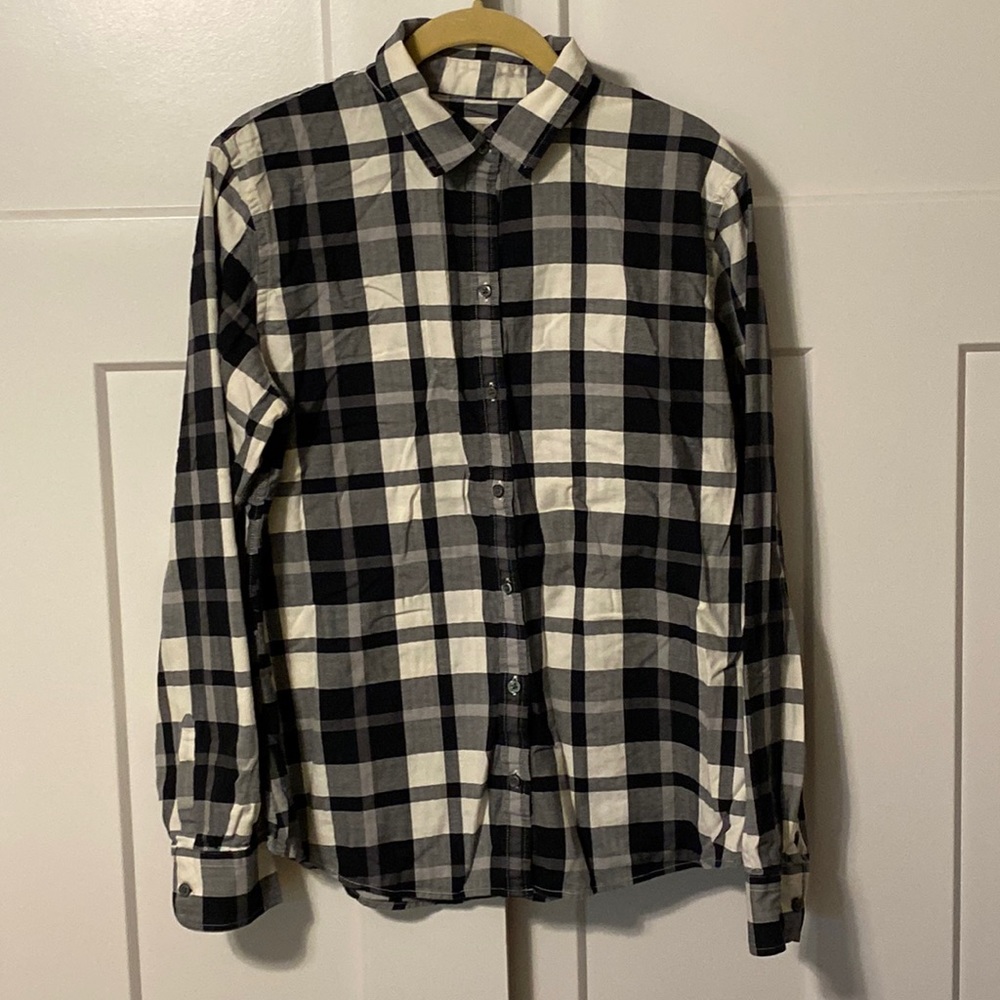 Women’s Large Banana Republic Soft Wash LS Blue/White Plaid Button Up Shirt